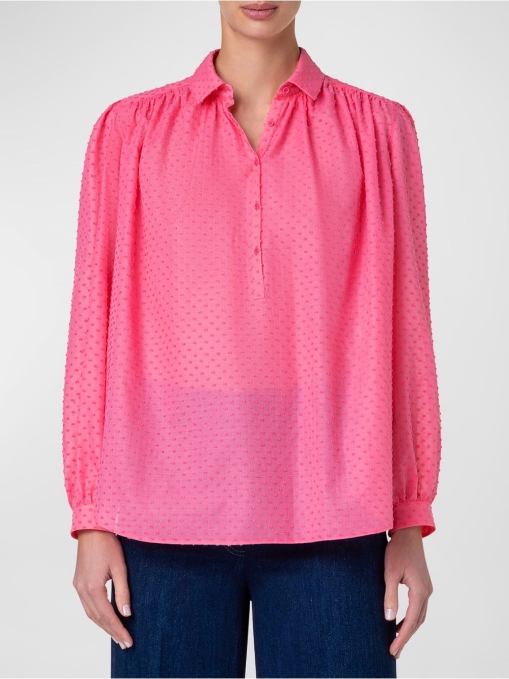 Akris Punto pink Swiss dot techno crepe blouse cotton button top shirt 36 4 s